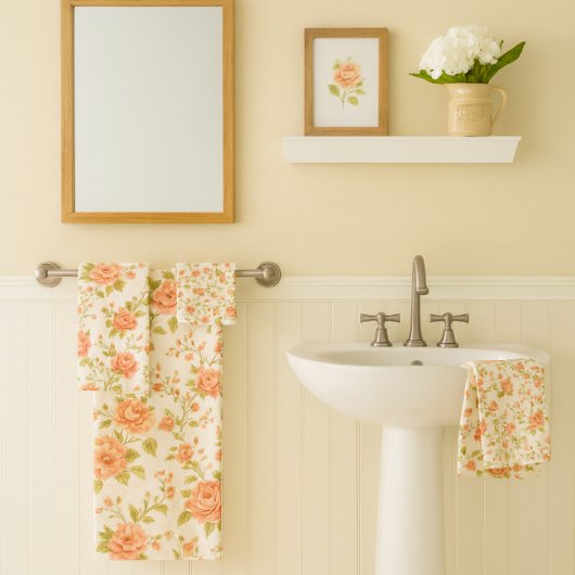 Peach Blush Rose Floral Badhandtuch Set