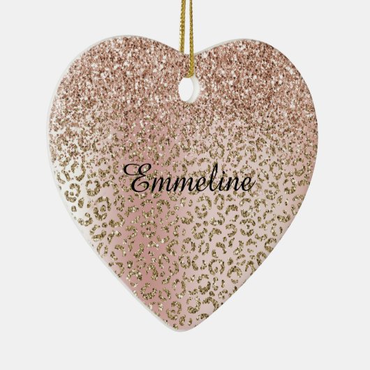Peach Blush Rose Gold Glitzer Leopard Druckname Keramik Ornament (Rechts)