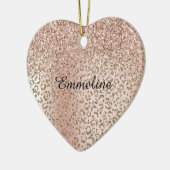 Peach Blush Rose Gold Glitzer Leopard Druckname Keramik Ornament (Links)