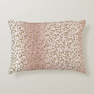 Peach Blush Rose Gold Glitzer Leopard Print   Dekokissen