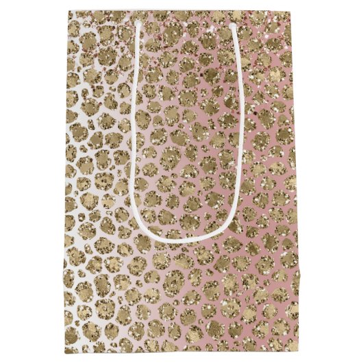 Peach Blush Rose Gold Glitzer Leopard Print Mittlere Geschenktüte (Rückseite)