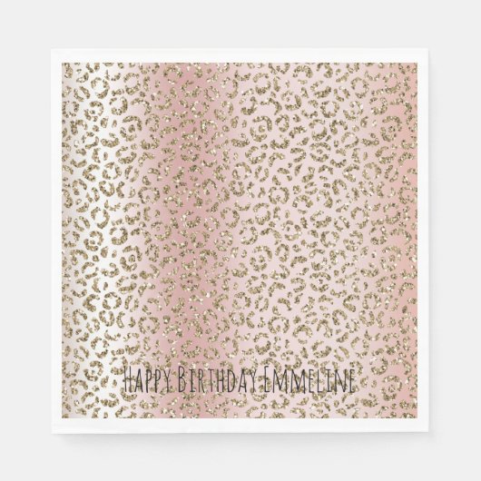 Peach Blush Rose Gold Glitzer Leopard Print Serviette (Vorderseite)