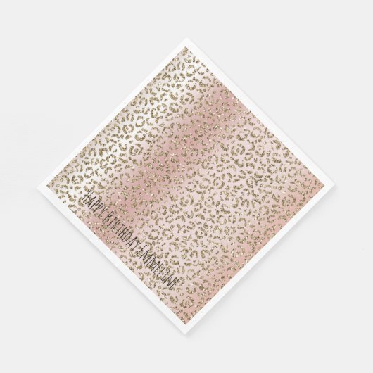 Peach Blush Rose Gold Glitzer Leopard Print Serviette (Ecke)