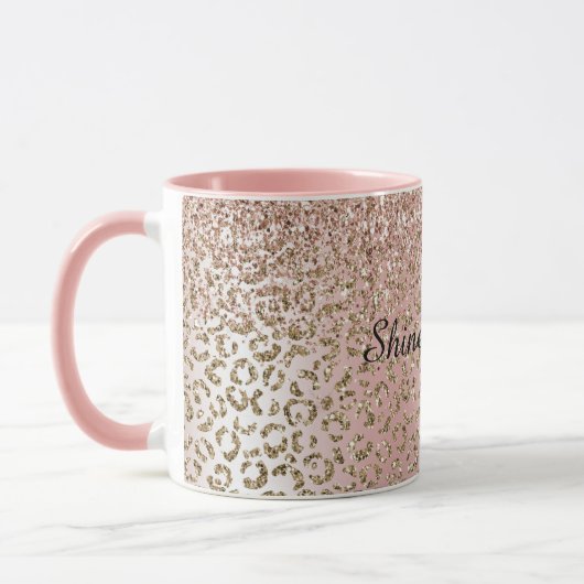 Peach Blush Rose Gold Glitzer Leopard Print Tasse (Links)