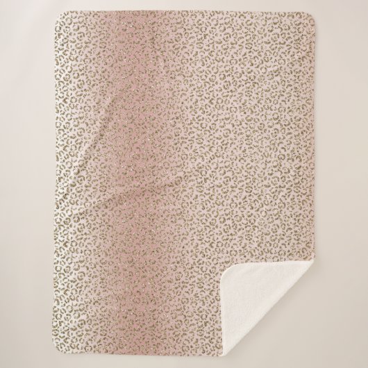 Peach Blush Rose Gold Glitzer Leopard Sherpadecke (Vorderseite)