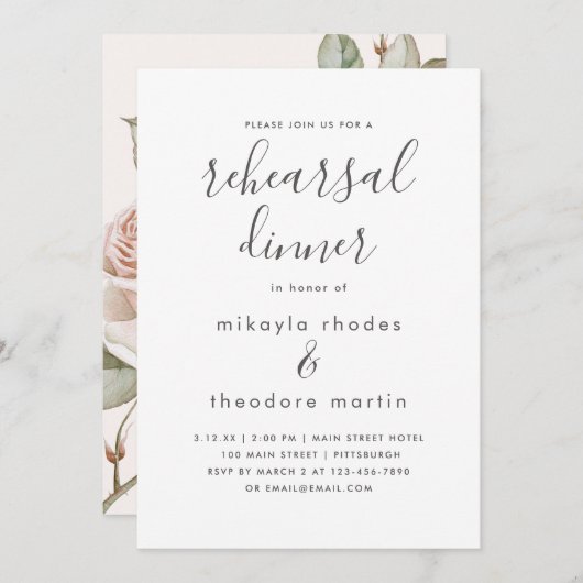 Peach Blush Rose Hochzeit Probe Dinner Card Einladung (Vorne/Hinten)