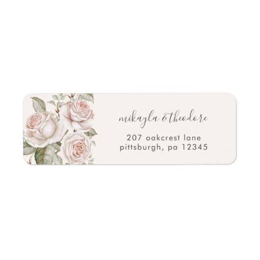 Peach Blush Rose Hochzeitrücksendekennzeichen (Vorne)