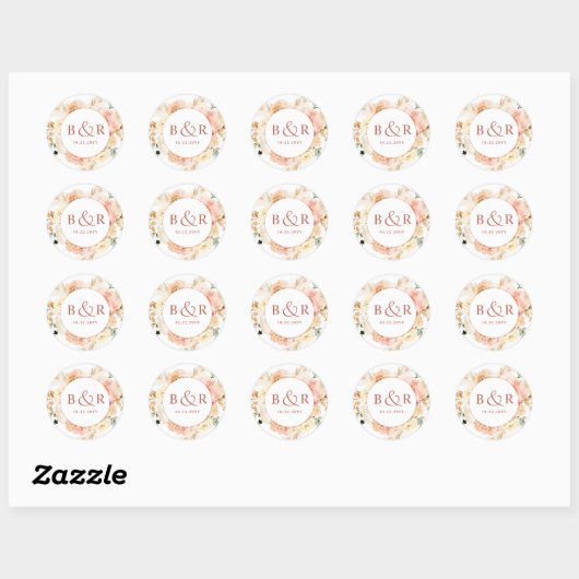 Peach Blush, Rost Orange Wedding Envelope / Gefall Runder Aufkleber (Blatt)