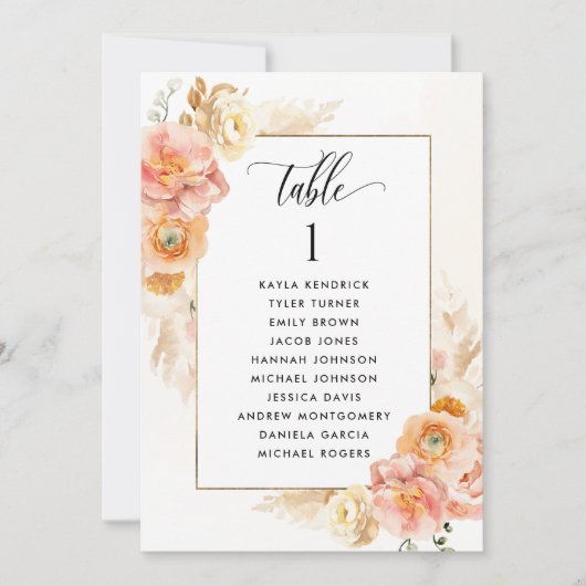 Peach, Blush-Sitzplankarten mit Gästennamen (Vorderseite)