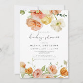 Peach & Blush Spring Floral Girl Babydusche Einladung (Vorderseite)