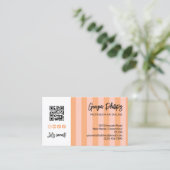 Peach Blush Stripes QR Code Photo Social Media Visitenkarte (Stehend Vorderseite)