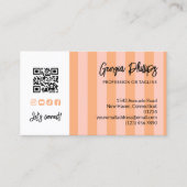 Peach Blush Stripes QR Code Photo Social Media Visitenkarte (Vorderseite)