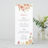 Peach Blush Summer Floral Romantisches Brautparty Menükarte (Stehend Vorderseite)