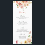 Peach Blush Summer Floral Romantisches Brautparty Menükarte<br><div class="desc">Peach Blush Summer Floral Romantisches Brautparty Menü</div>
