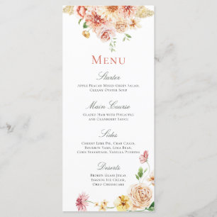 Peach Blush Summer Floral Romantisches Brautparty Menükarte