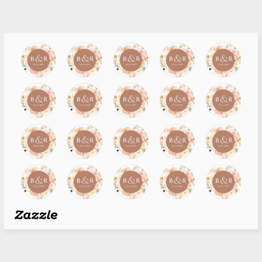 Peach Blush, Terracotta Wedding Envelope / Gefalle Runder Aufkleber (Blatt)