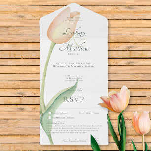 Peach Blush Tulip Solo Modernes No Dinner/Details All In One Einladung