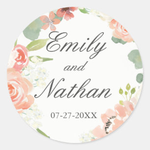 Peach Blush Wassercolor Blumenkleber Runder Aufkleber
