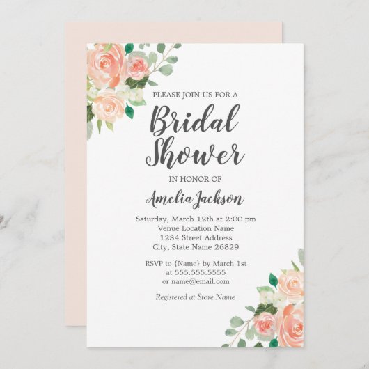 Peach Blush Wassercolor Brautparty Einladung (Vorne/Hinten)