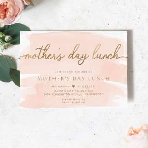 Peach Blush Watercolor Gold Muttertagsessen Einladung