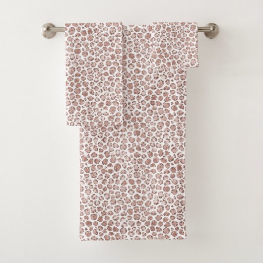 Peach Blush White Leopard Print Glitzer       Badhandtuch Set (Insitu)