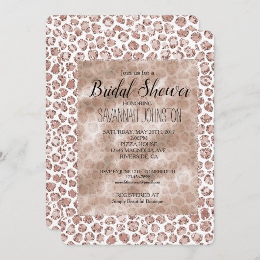 Peach Blush White Leopard Print Glitzer Einladung (Vorne/Hinten)