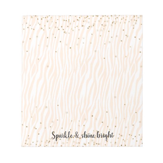 Peach Blush White Zebra Gold Confetti Sparkone Notizblock (Vorderseite)