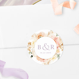 Peach Blush with Lavender Wedding Envelope / Bevor Runder Aufkleber