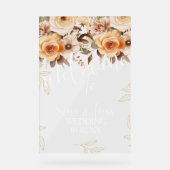 Peach Bohemisch Botanical Florals Gold Wedding Acrylschild (Vorderseite)