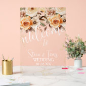 Peach Bohemisch Botanical Florals Gold Wedding Acrylschild (Hochzeit)