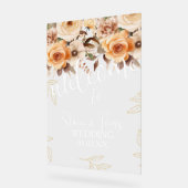 Peach Bohemisch Botanical Florals Gold Wedding Acrylschild (Winkel)
