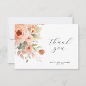 Peach Boho Floral Brautparty Dankeskarte (Vorderseite)
