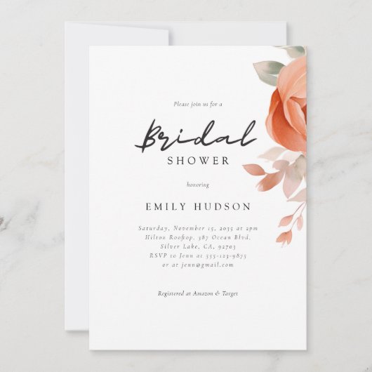 Peach Boho Floral Brautparty Einladung (Vorderseite)