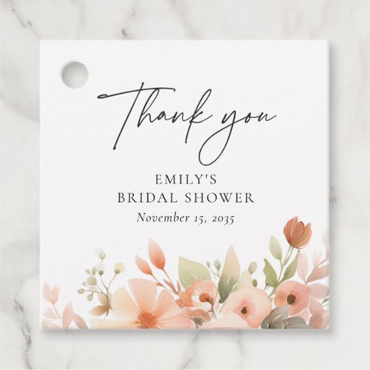 Peach Boho Floral Brautparty Geschenkanhänger (Vorderseite)