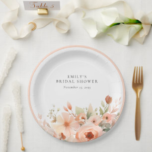 Peach Boho Floral Brautparty Pappteller