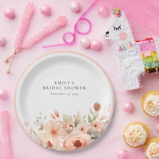 Peach Boho Floral Brautparty Pappteller (Party)