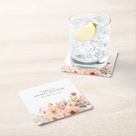 Peach Boho Floral Brautparty Rechteckiger Pappuntersetzer (Vor Ort)
