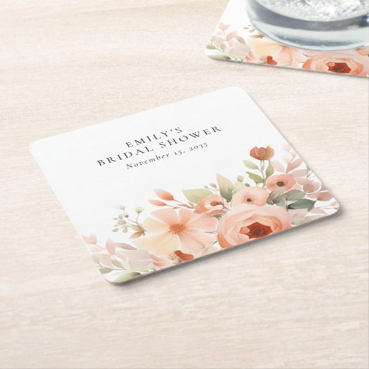 Peach Boho Floral Brautparty Rechteckiger Pappuntersetzer (angewinkelt)
