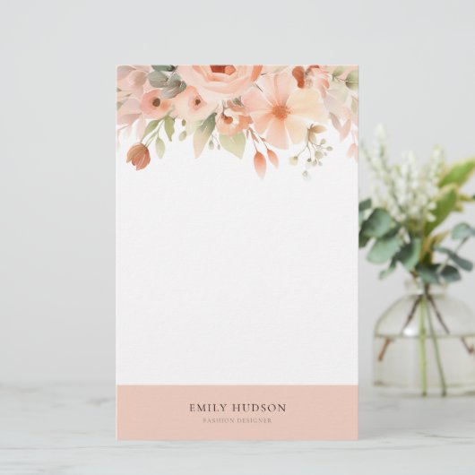 Peach Boho Floral Briefpapier (Stehend Vorderseite)