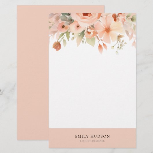 Peach Boho Floral Briefpapier (Vorne/Hinten)