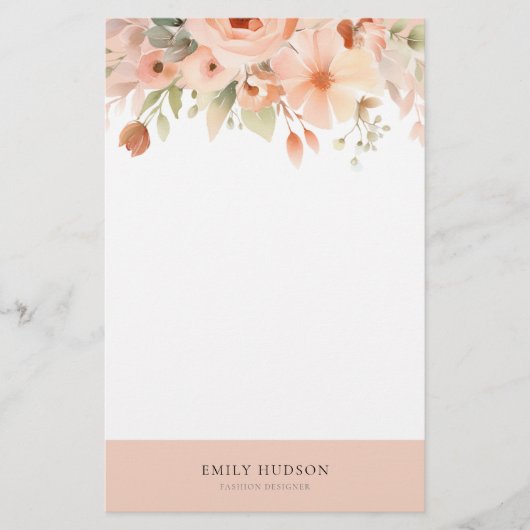 Peach Boho Floral Briefpapier (Vorderseite)
