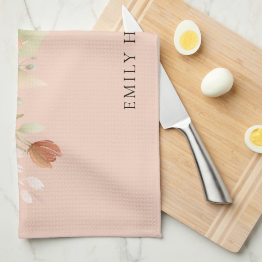 Peach Boho Floral Geschirrtuch (Viertel Falte)