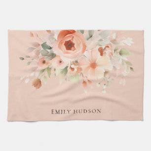 Peach Boho Floral Geschirrtuch