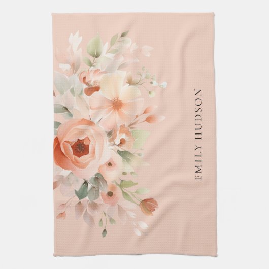 Peach Boho Floral Geschirrtuch (Vertikal)