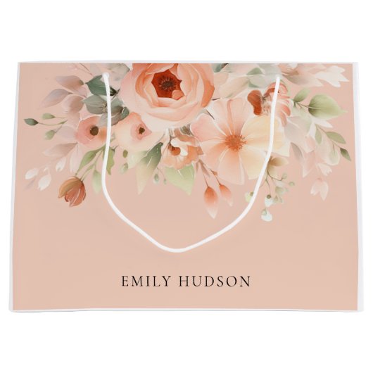 Peach Boho Floral Große Geschenktüte (Vorderseite)