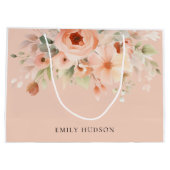 Peach Boho Floral Große Geschenktüte (Rückseite)
