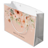 Peach Boho Floral Große Geschenktüte (Rückseite Schrägansicht)