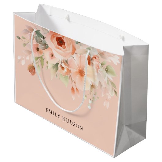 Peach Boho Floral Große Geschenktüte (Rückseite Schrägansicht)