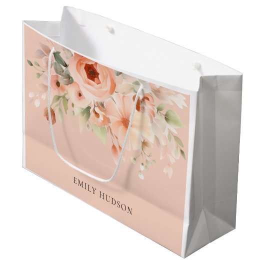 Peach Boho Floral Große Geschenktüte (Vorderseite Schrägansicht)