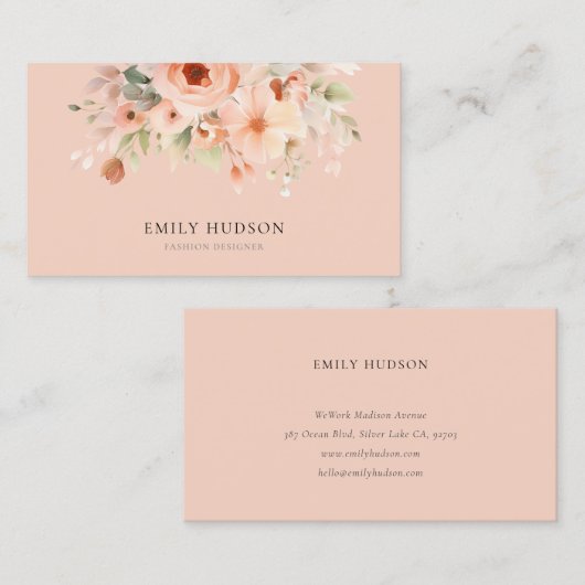 Peach Boho Floral Visitenkarte (Vorne/Hinten)